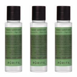 Puritx Set Of 3 Organic Lemongrass Basil Patchouli Essential Oils Aloe Vera Vegan Hand Sanitiser 60 Ml Travel Size