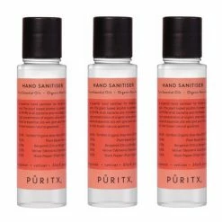 Puritx Set Of 3 Organic Bergamot Vetiver Black Pepper Essential Oils Aloe Vera Vegan Hand Sanitiser 60 Ml Travel Size