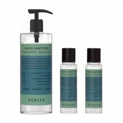 Puritx Organic Hand Sanitiser Set of 1 x 250ml Pump plus 2 x 60ml Travel Size with Lavender, Mandarin & Jasmine Essential Oils Shipping to UK&EU only