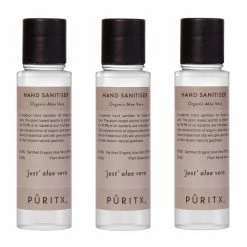 Puritx Set Of 3 Organic Just Natural Aloe Vera Vegan Hand Sanitiser 60 Ml Travel Size
