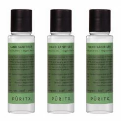 Puritx Set Of 3 Organic Lemongrass Basil Patchouli Essential Oils Aloe Vera Vegan Hand Sanitiser 60 Ml Travel Size