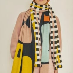 Dowse Anni Yellow & Pink Weave Pattern Scarf