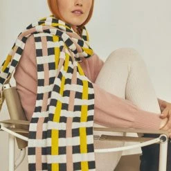Dowse Anni Yellow & Pink Weave Pattern Scarf