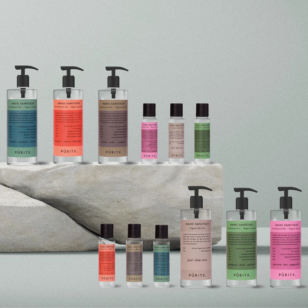 Puritx Organic Hand Sanitiser Set of 1 x 250ml Pump plus 2 x 60ml Travel Size with Geranium, Lime & Peppermint Essential Oils Shipping to UK&EU only 10 Puritx Organic Hand Sanitiser Set of 1 x 250ml Pump plus 2 x 60ml Travel Size with Geranium, Lime & Peppermint Essential Oils Shipping to UK&EU only