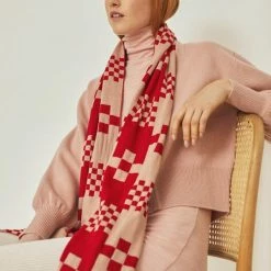 Dowse Riley Pink & Red Check Pattern Scarf