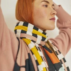 Dowse Anni Yellow & Pink Weave Pattern Scarf