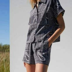 Just Female Black Paisley Print Maid Shorts 7 Just Female Black Paisley Print Maid Shorts