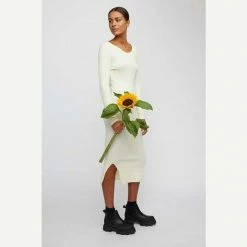 Just Female Ecru Elegant Dress 8 Just Female Ecru Elegant Dress